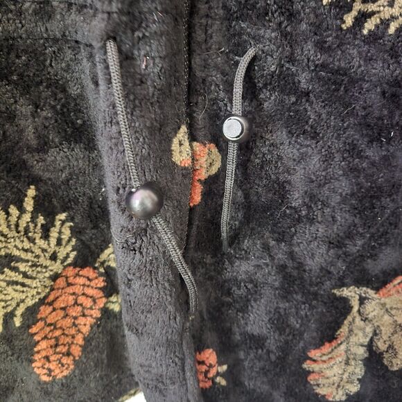 Black Mountain Vintage Black Pine Cone Print Bungee Zip Up Fleece Jacket Medium - Picture 4 of 4